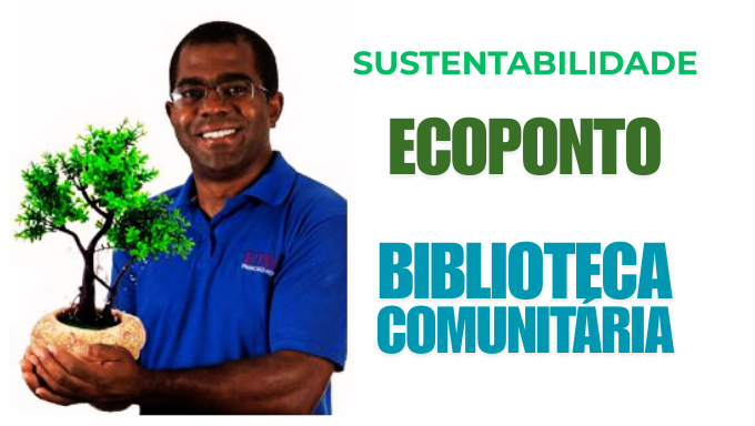 Professor segurando uma planta com tema ecoponto